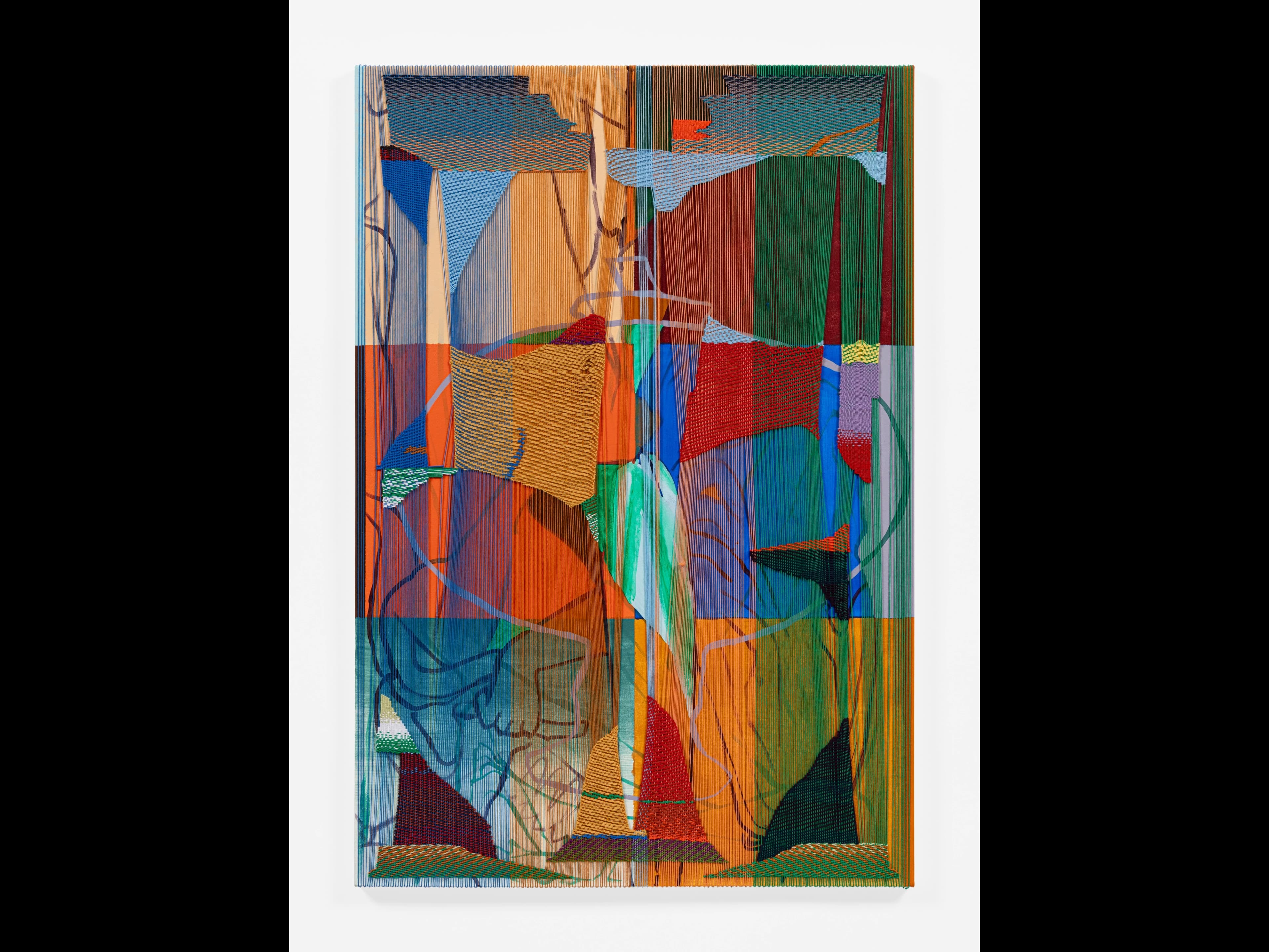 Jen P. Harris The Lovers, 2026 Acrylic paint, cotton yarn, canvas, gesso hardware, wood stretcher bars 44 x 30 inches