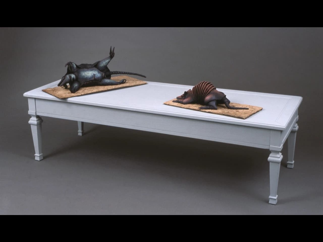 James Parlin, Noah’s Ark/Armadillos, 2003, polychromed bronze and wood, 24 x 54 x 20”, $10,000
