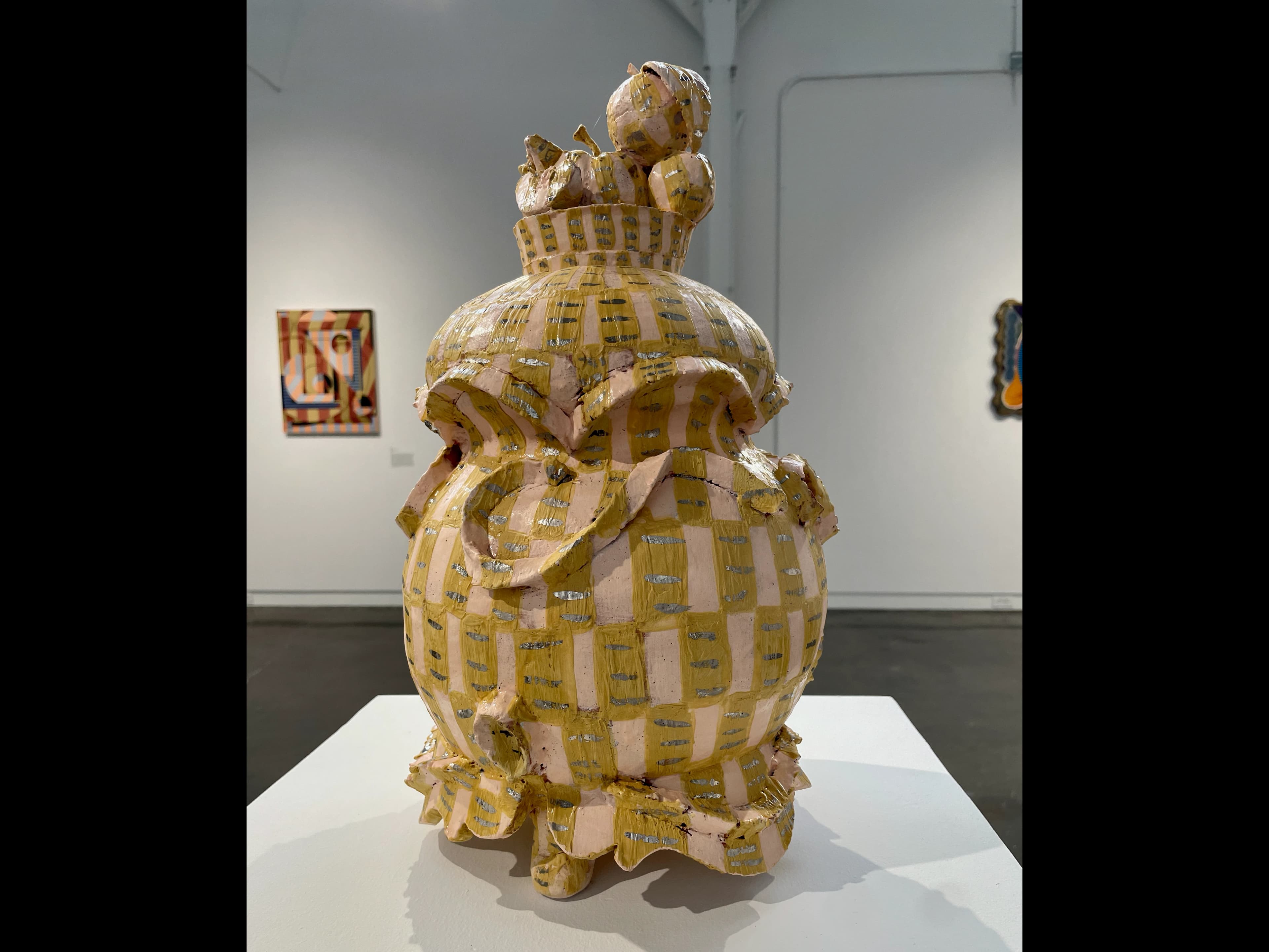 Fruit Cluster Jar, by Maura Wright, Earthenware, Slip, Glaze, Luster, 2021