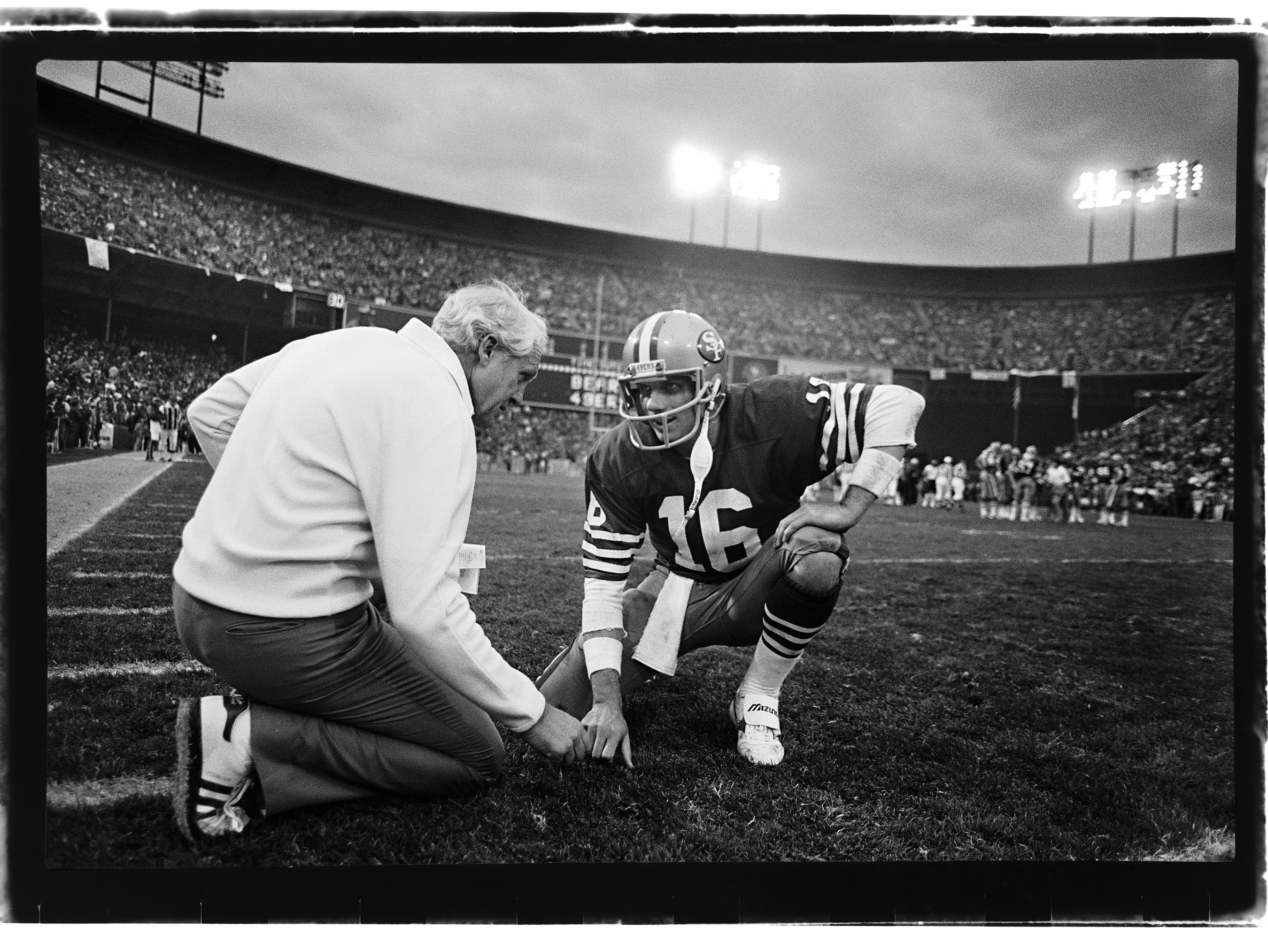 Michael Zagaris, Bill Walsh and Joe Montana, Candlestick Park, 1985. Courtesy the artist.