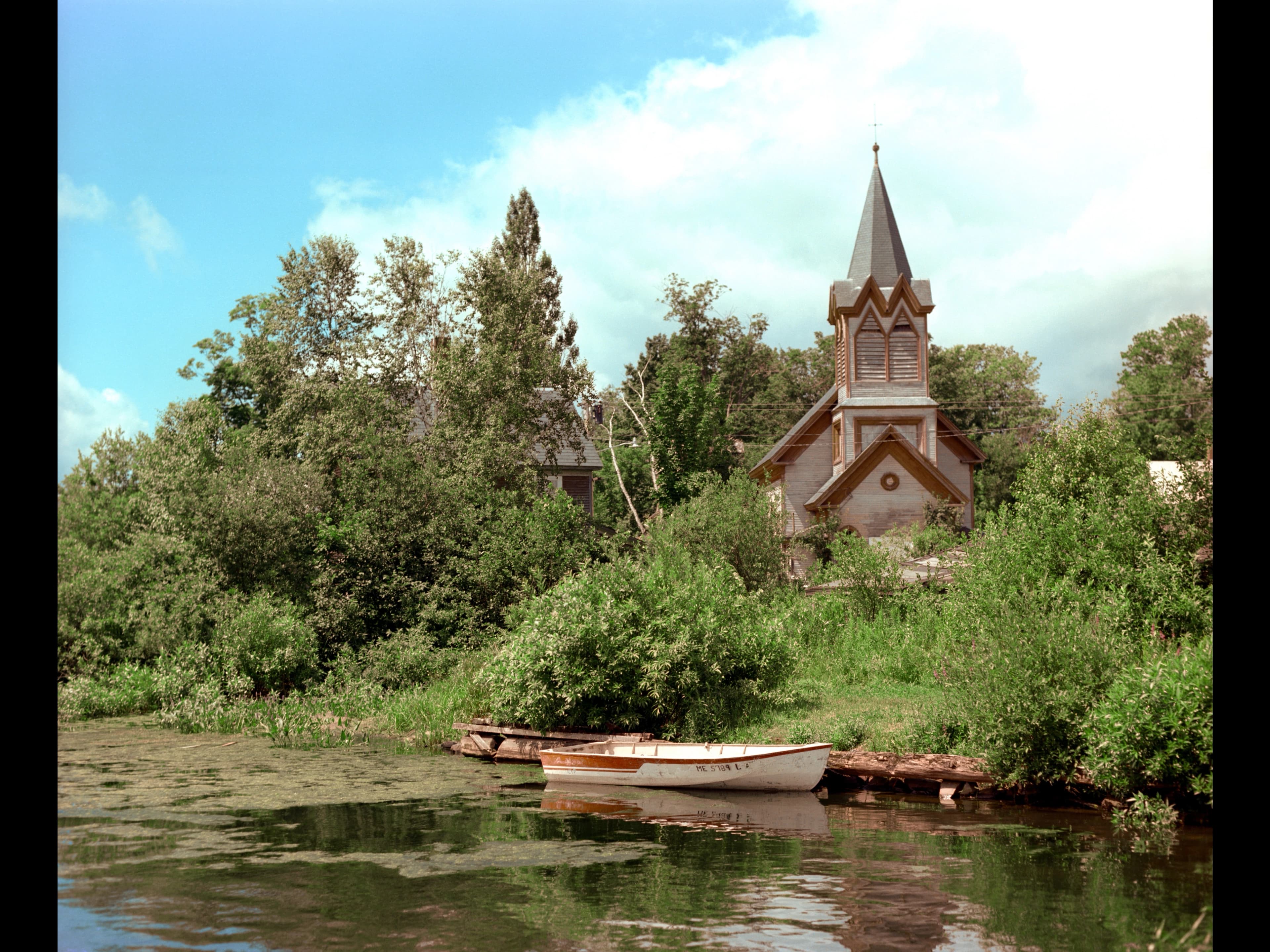 Hank O’Neal, Old Church on Lake Hebron, Monson, 1979. Photograph (vintage negative/modern print). Courtesy of the artist